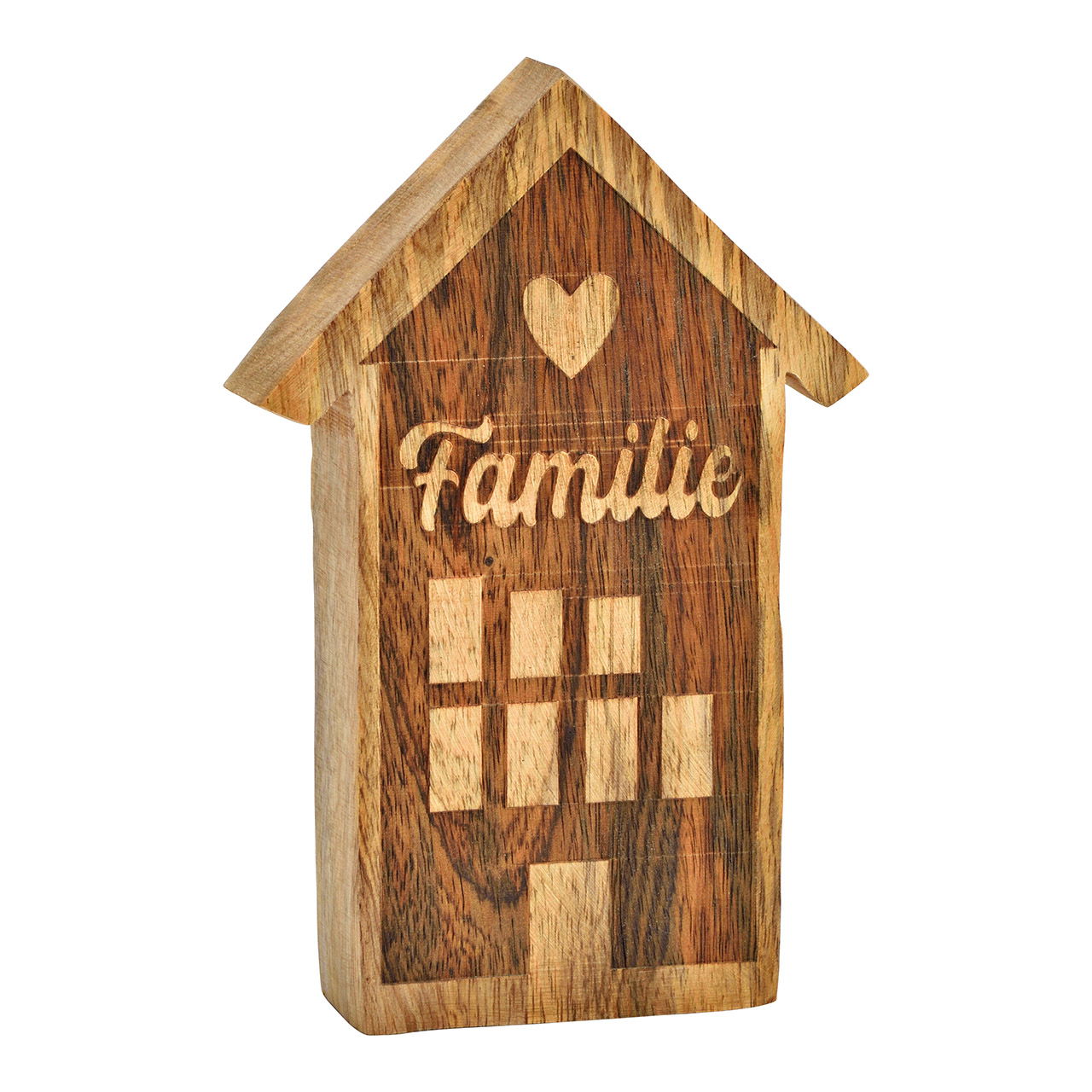 Maison Famille en bois de manguier naturel (L/H/P) 13x20x4cm