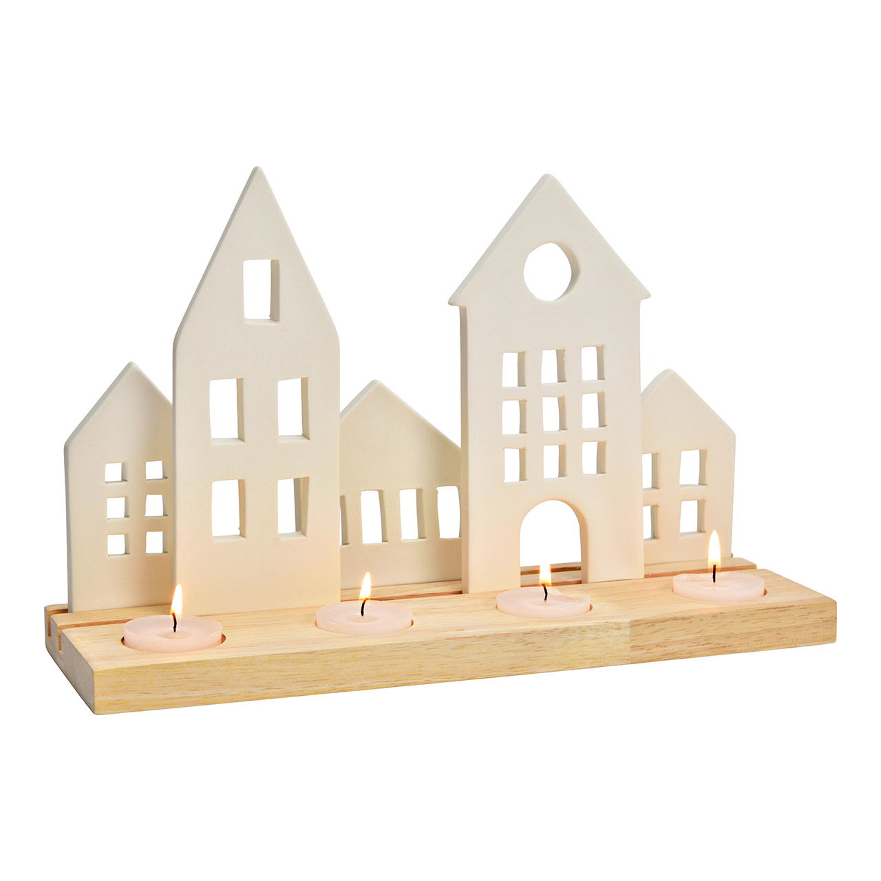 Advent schikking huisjes decor van porselein/hout, wit (B/H/D) 30x18x10cm