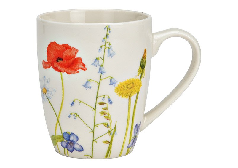 Mug with colorful flower meadows decor porcelain white (W/H/D) 8x10x6cm 360ml