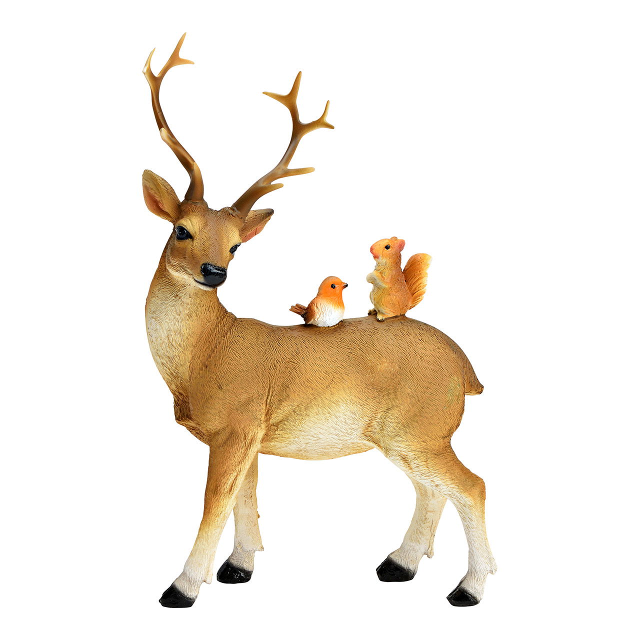 Hirsch mit Vogel und Eichhörnchen aus Poly, Braun (B/H/T) 15x25x7cm Hirsch mit Vogel und Eichhörnchen aus Poly, Braun (B/H/T) 15x25x7cm
