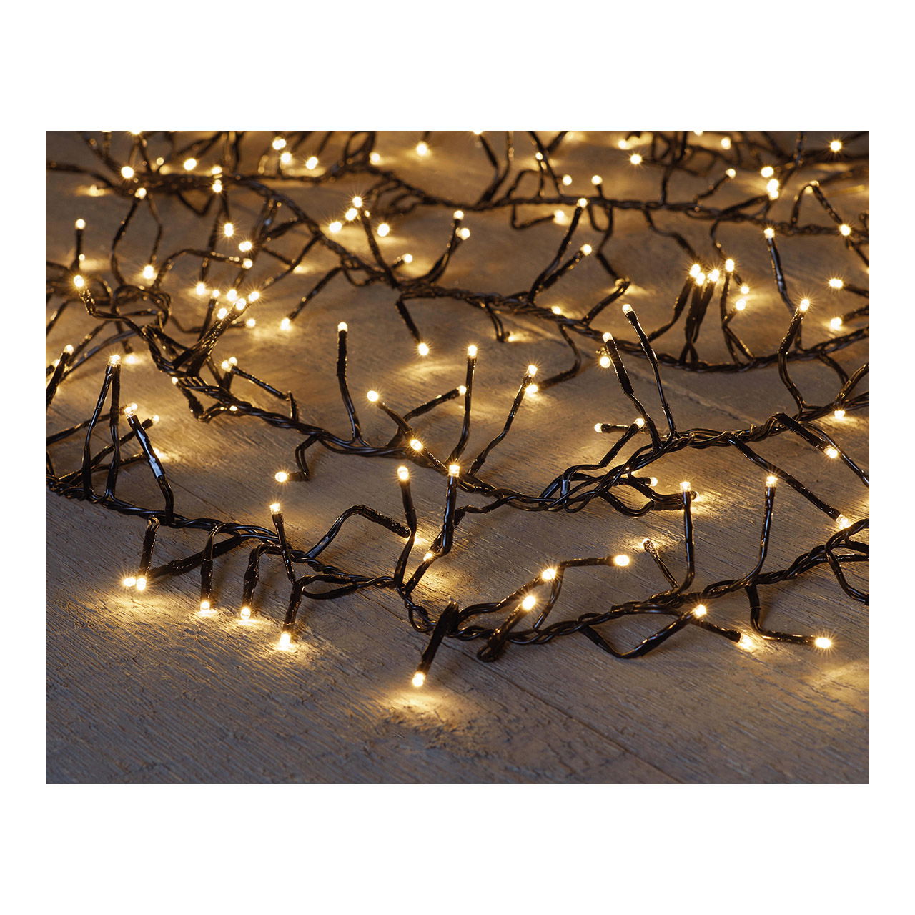 1,3-1,6m Treecluster 7,5m/576led Blanc chaud - 4m câble d'alimentation Noir - Inn-aus Ip44 Transfo On/ 8/16s Timer / Off / Dimmer