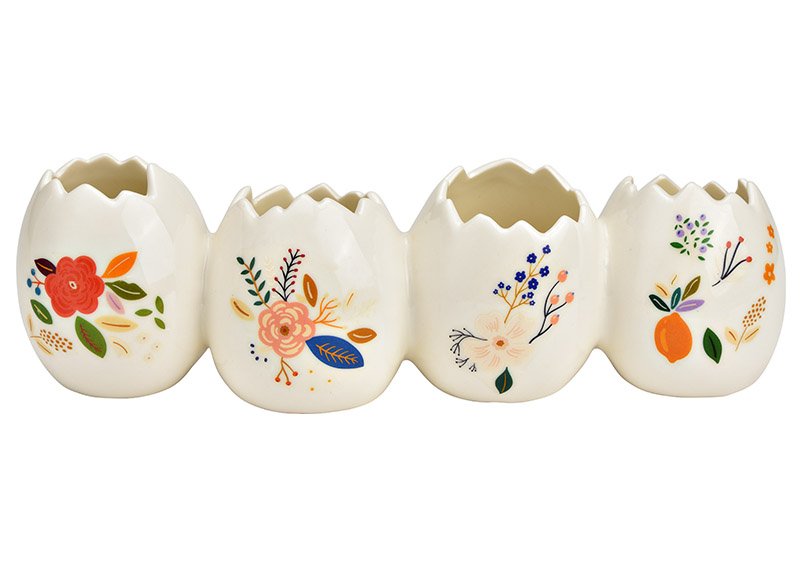 Porseleinen bloempot eierschaal met kleurrijk bloemdecor wit (B/H/D) 26x8x7cm alleen voor droogbloemen