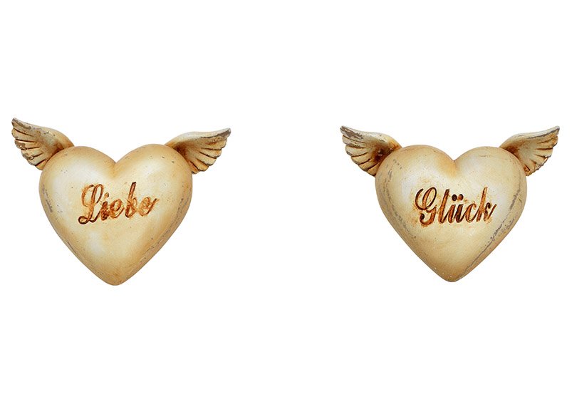 Corazón con alas, amor, suerte, de poliéster marrón de 2 pliegues, (A/H/D) 11x3x8cm