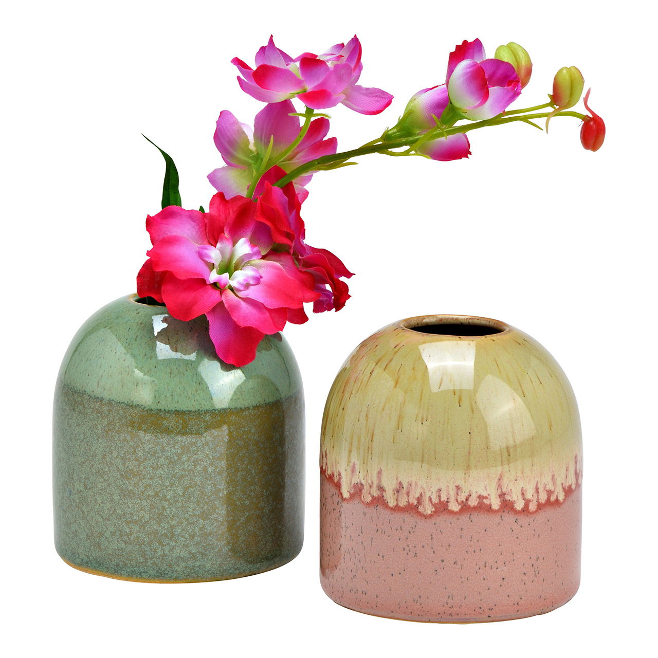 Vaso in ceramica, 2 pieghe, verde/rosa/beige (L/H/D) 8x9x8cm