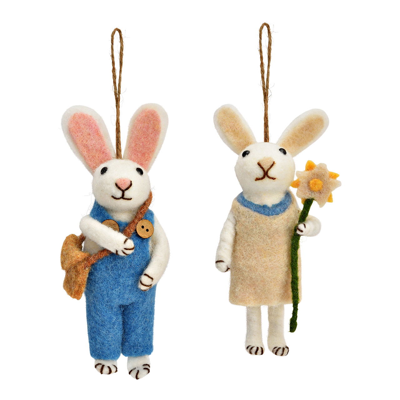 Suspension lapin en feutre/plastique 2 fois, blanc/beige/bleu (L/H/P) 7x15x5cm