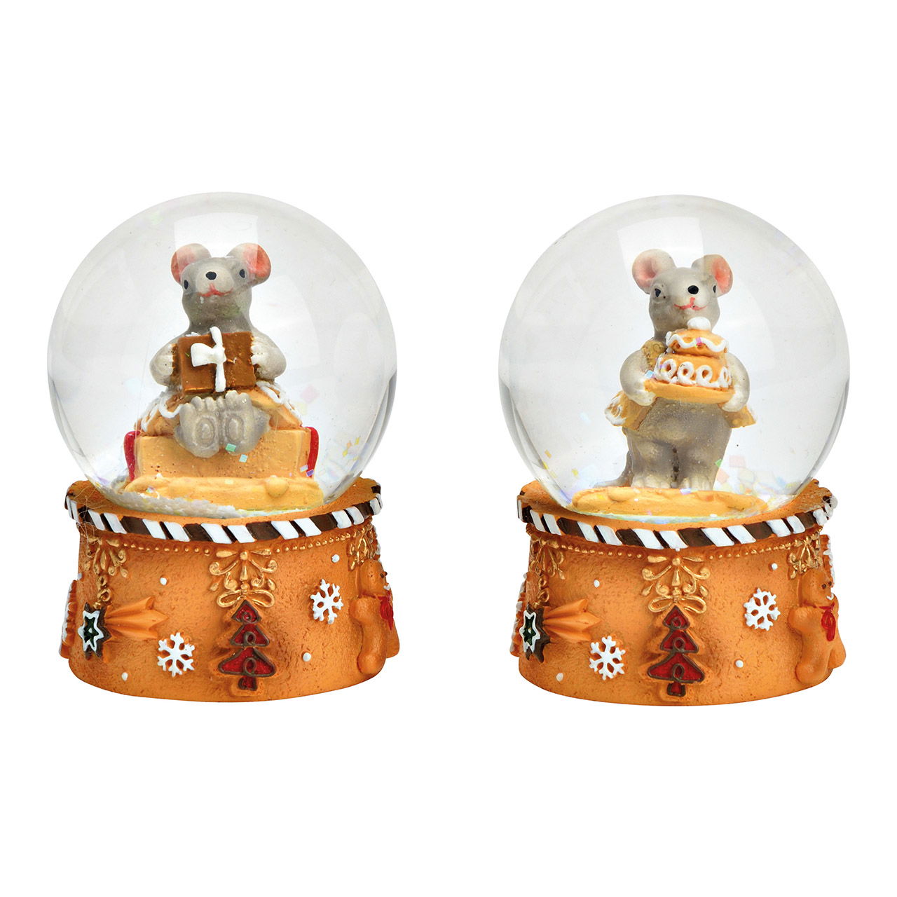 Snow globe Christmas mouse made of poly, glass colored 2-fold, (W/H/D) 4x6x4cm