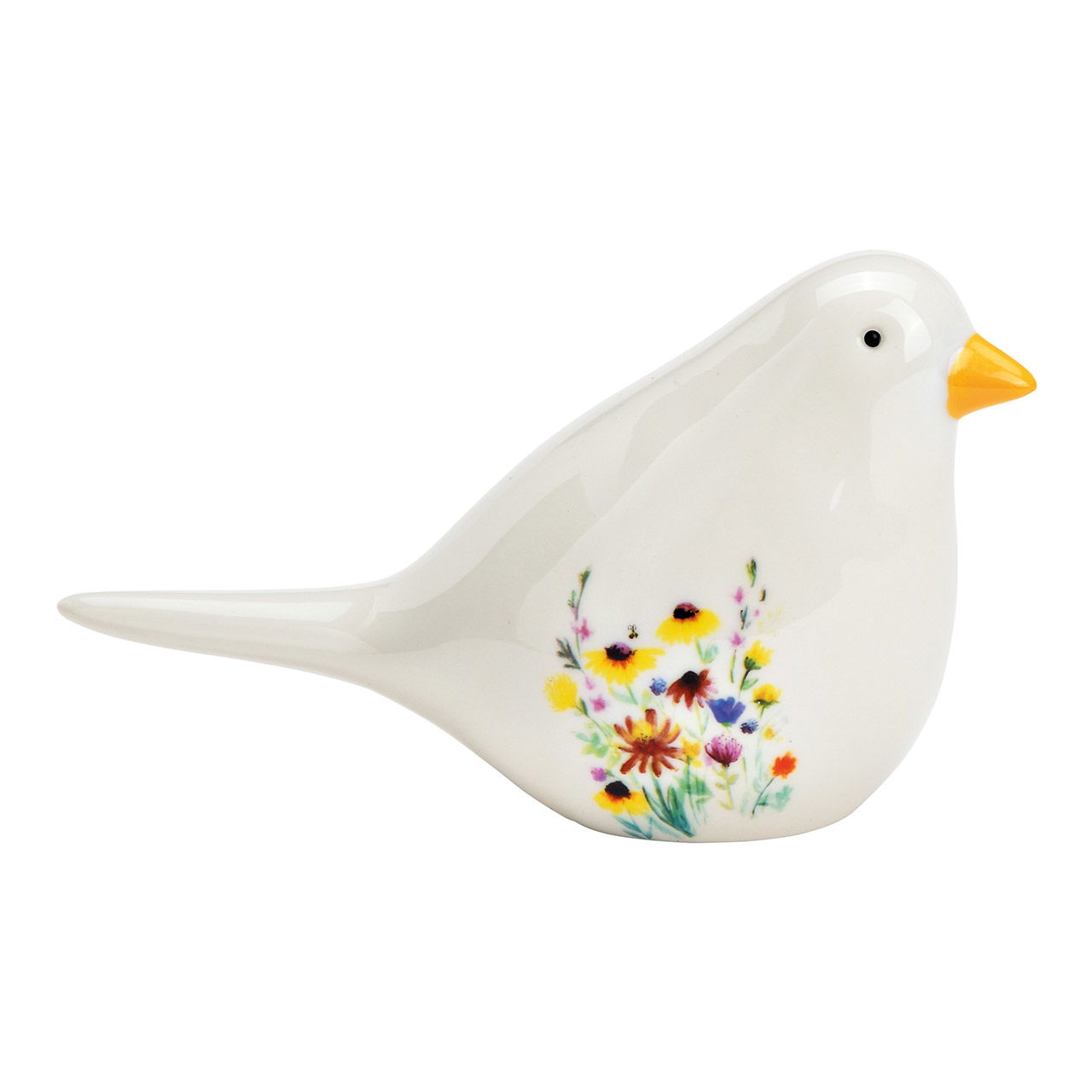 Oiseau décor floral en porcelaine blanche (L/H/P) 18x10x7cm