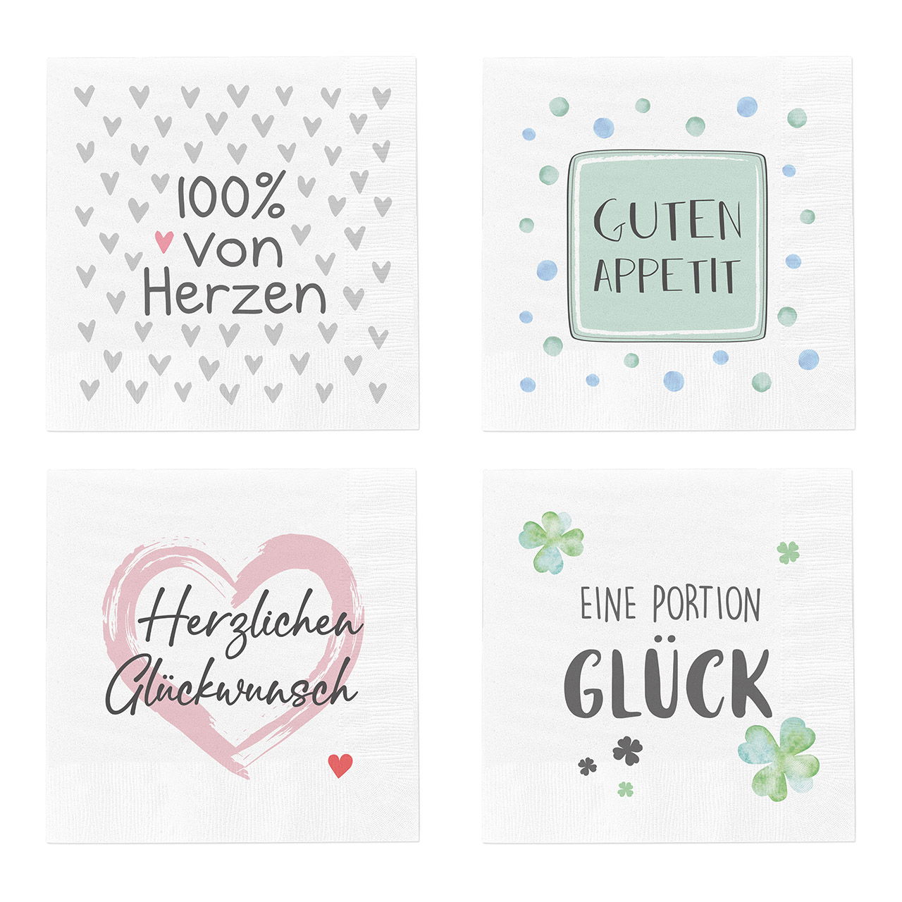 Servetten met spreuken van papier/karton, 3-laags, 4-laags, set van 20, kleurrijk Ø33cm Servetten met spreuken van papier/karton, 3-laags, 4-laags, set van 20, kleurrijk Ø33cm