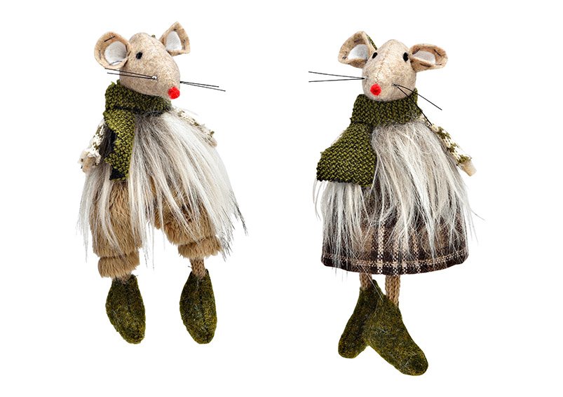 Hanger winter mouse made of textile green, brown 2-fold, (W/H/D) 5x16x5cm