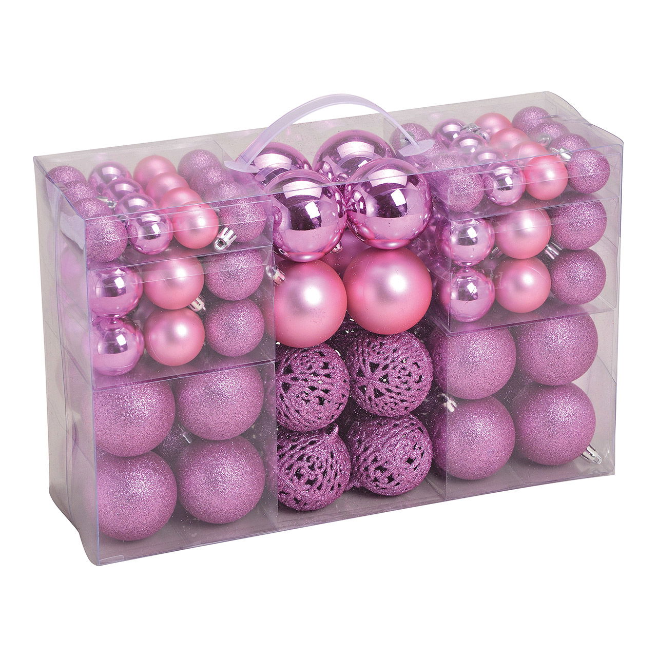 Weihnachtskugeln aus Kunststoff, 100er-Set, Rose Ø3/4/6cm (B/H/T) 35x23x12cm Zubehor, Perle