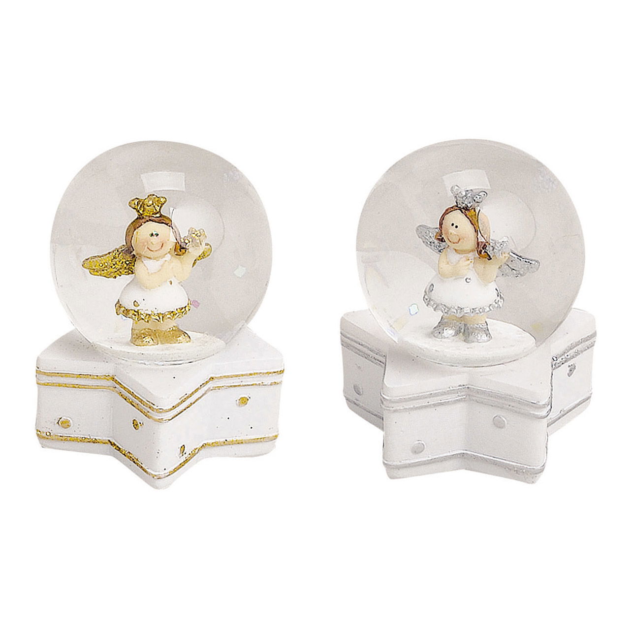 Snow globe angel in gold/silver made of poly, 2 assorted (W/H/D) 5x6x5 cm Snow globe angel in gold/silver made of poly, 2 assorted (W/H/D) 5x6x5 cm
