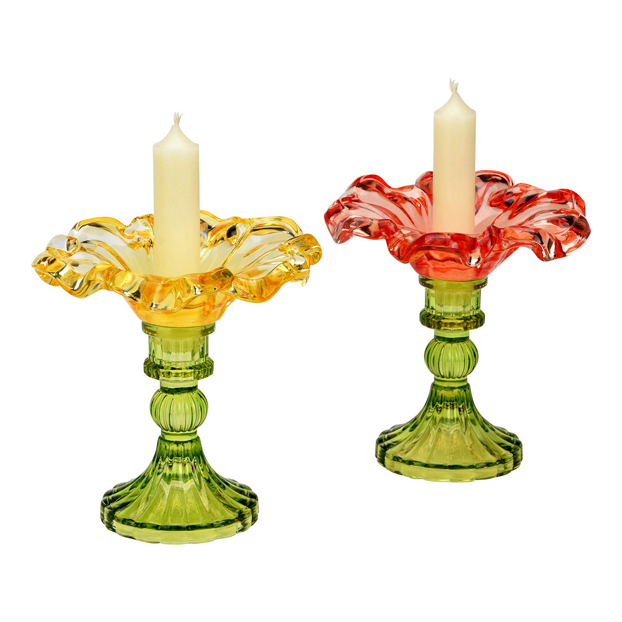 Glazen kandelaar, 2-voudig, rood/geel (B/H/D) 14x13x14cm Kerze, Glas