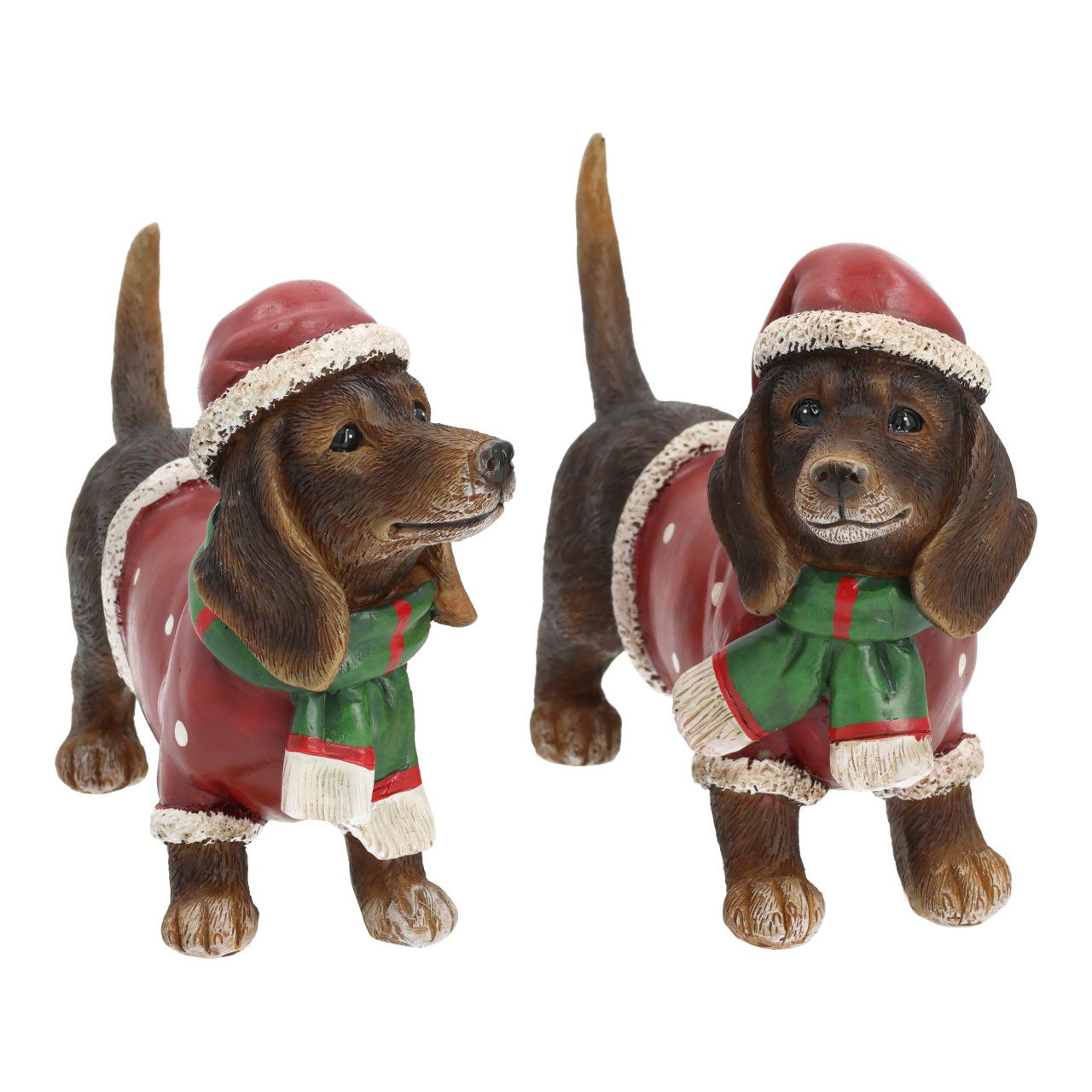 Chien avec bonnet de Noël en poly brun 2 compartiments (L/H/P) 20x13x6cm