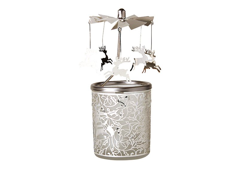 Lanterna di vetro con renna superiore in metallo 6x15cm