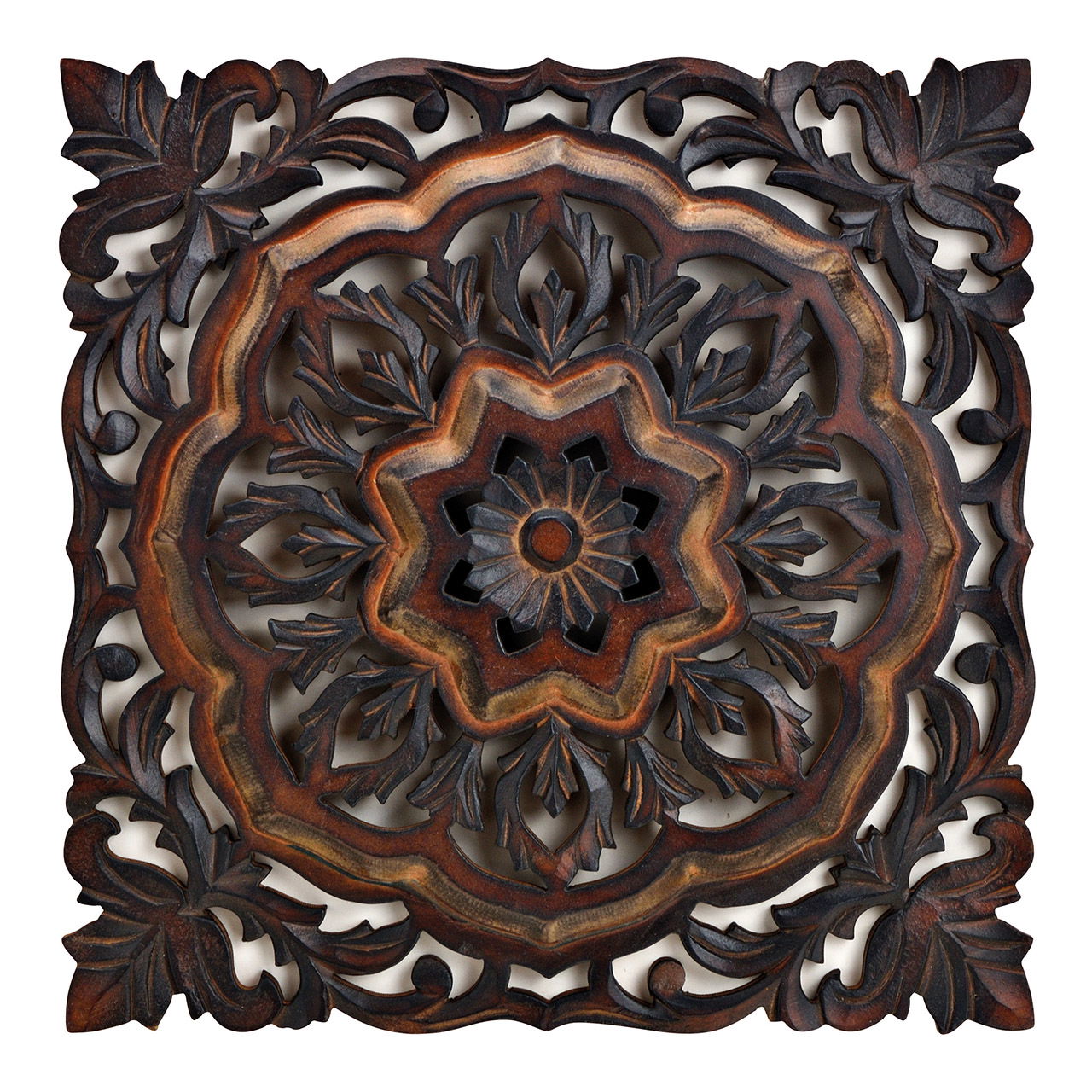 Muurhanger bloem decor 3D van hout Bruin (B/H/D) 40x40x3cm