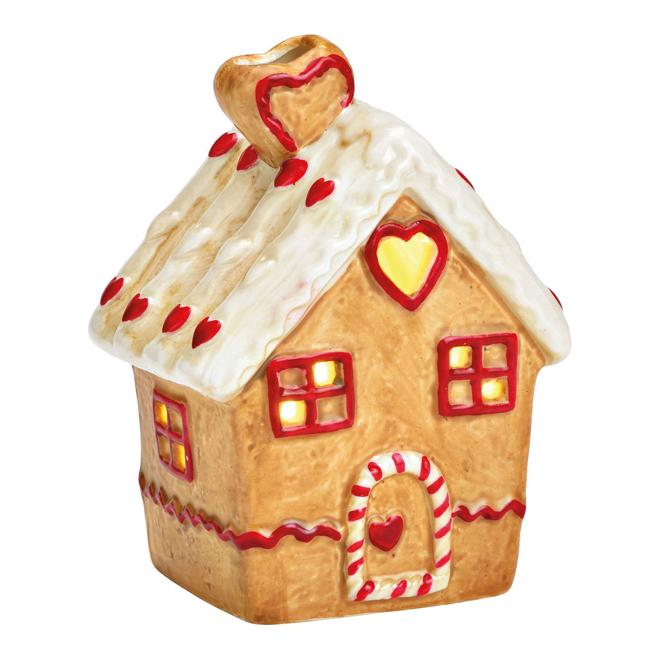 Wind light gingerbread house for LED tea lights made of porcelain brown (W/H/D) 7x10x6cm