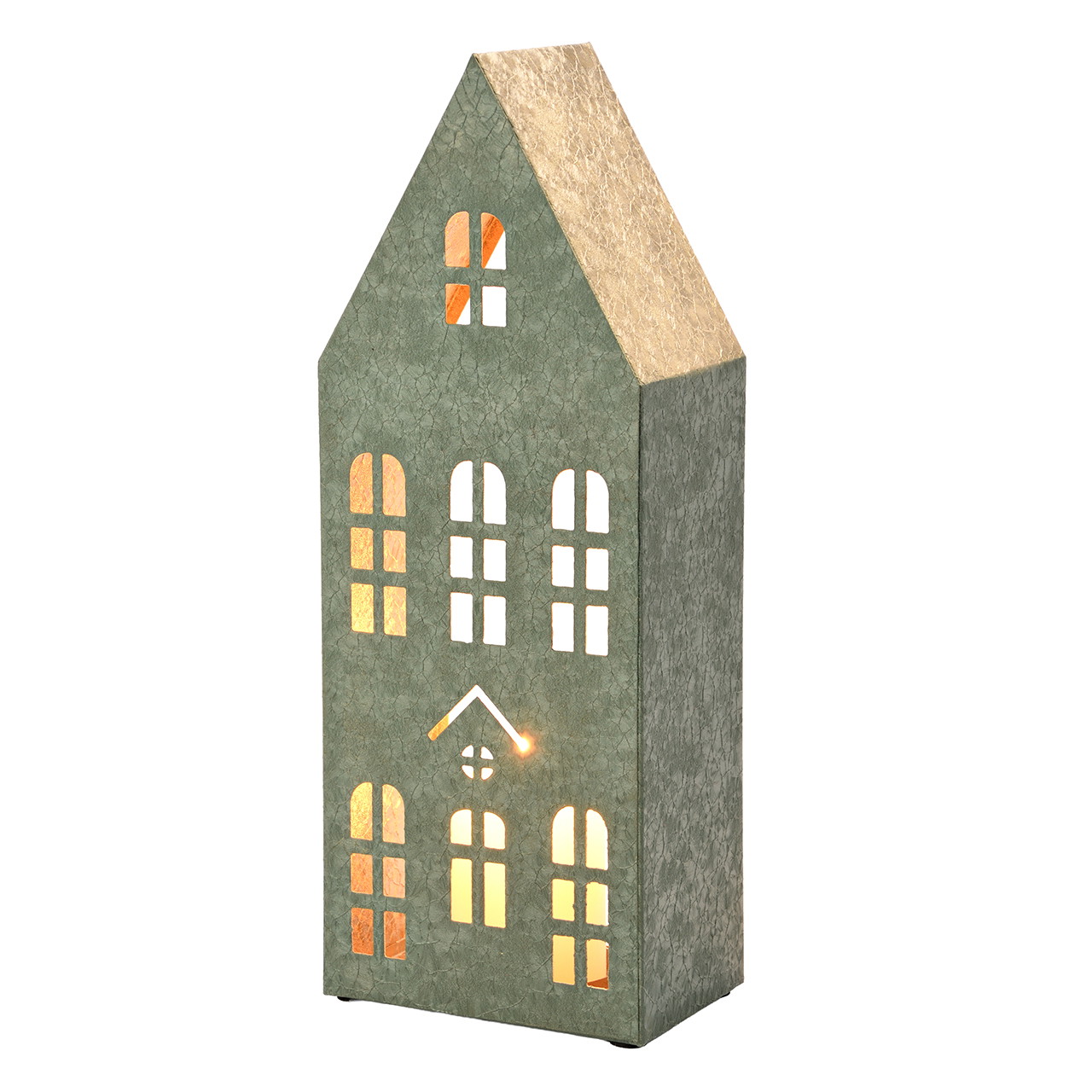 Lysestage i form af et hus, af metal, grøn (B/H/D) 15x41x10 cm Haus, Laterne, Geschenk, Miniatur, Neuheit