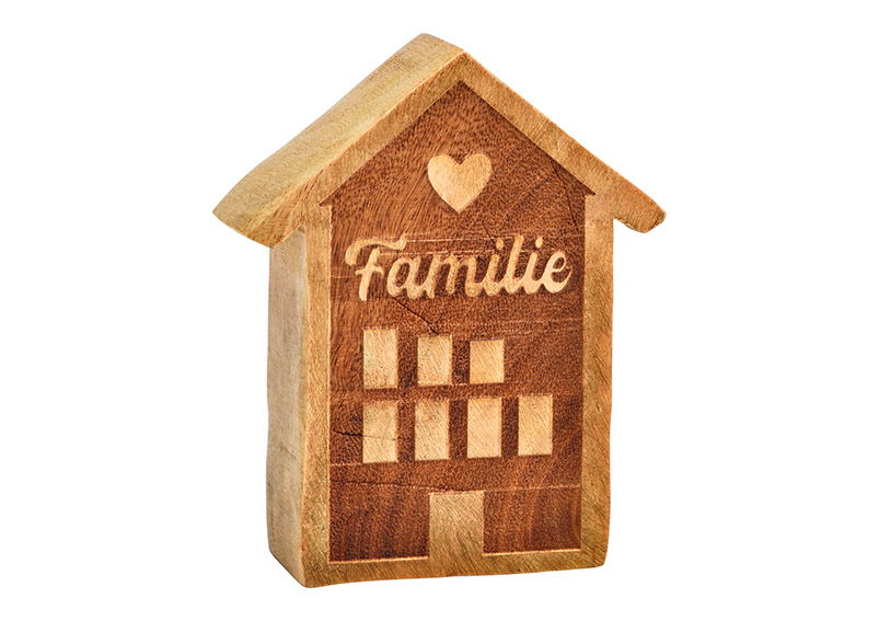 Maison Famille en bois de manguier naturel (L/H/P) 11x13x4cm