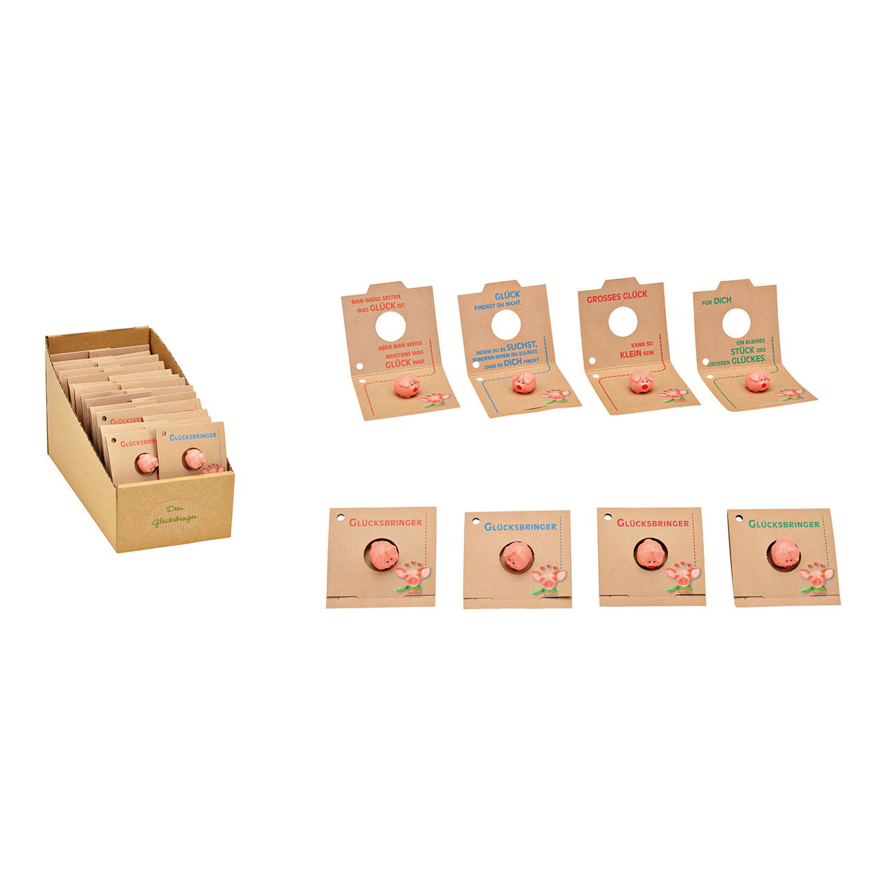 Carta de la suerte con cerdito de papel, goma marrón, rosa/rosa 4 pliegues, (An/Az/Fo) 5x1x5cm Carta de la suerte con cerdito de papel, goma marrón, rosa/rosa 4 pliegues, (An/Az/Fo) 5x1x5cm