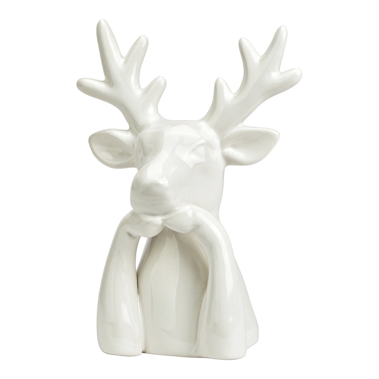 Cervo in ceramica, bianco (L/H/D) 14x19x8cm Figur, Kunst, Porzellan, Töpferei