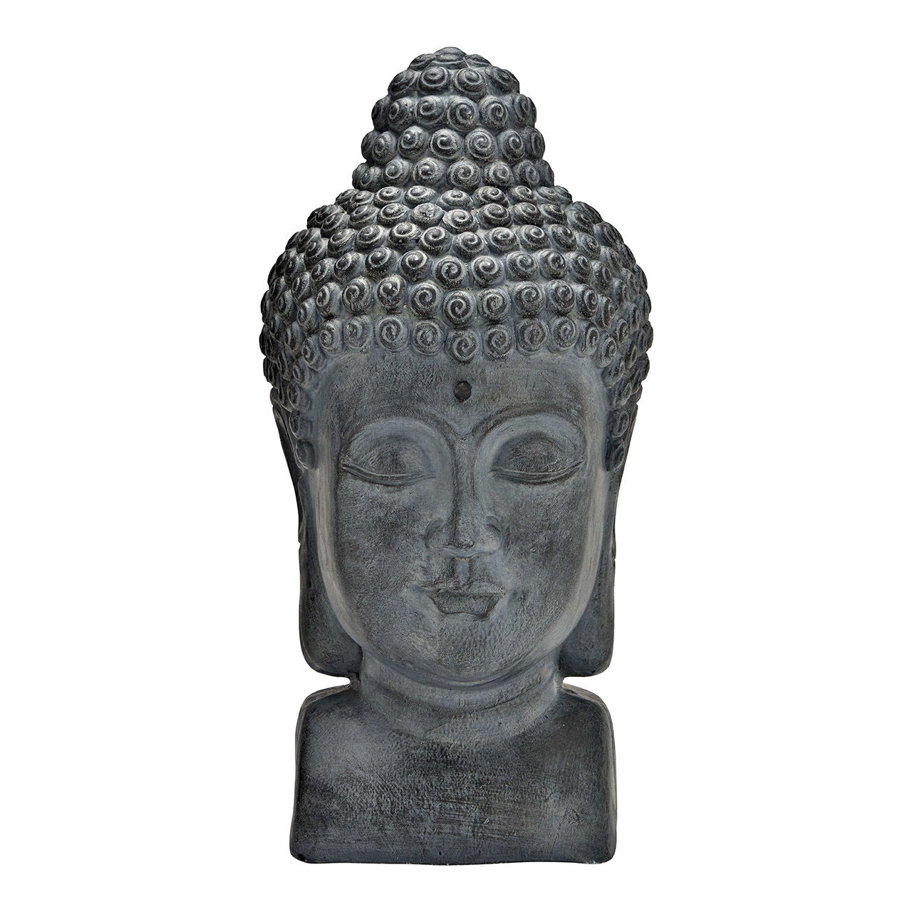 Tête de Bouddha en poly gris (L/H/P) 25x50x25cm