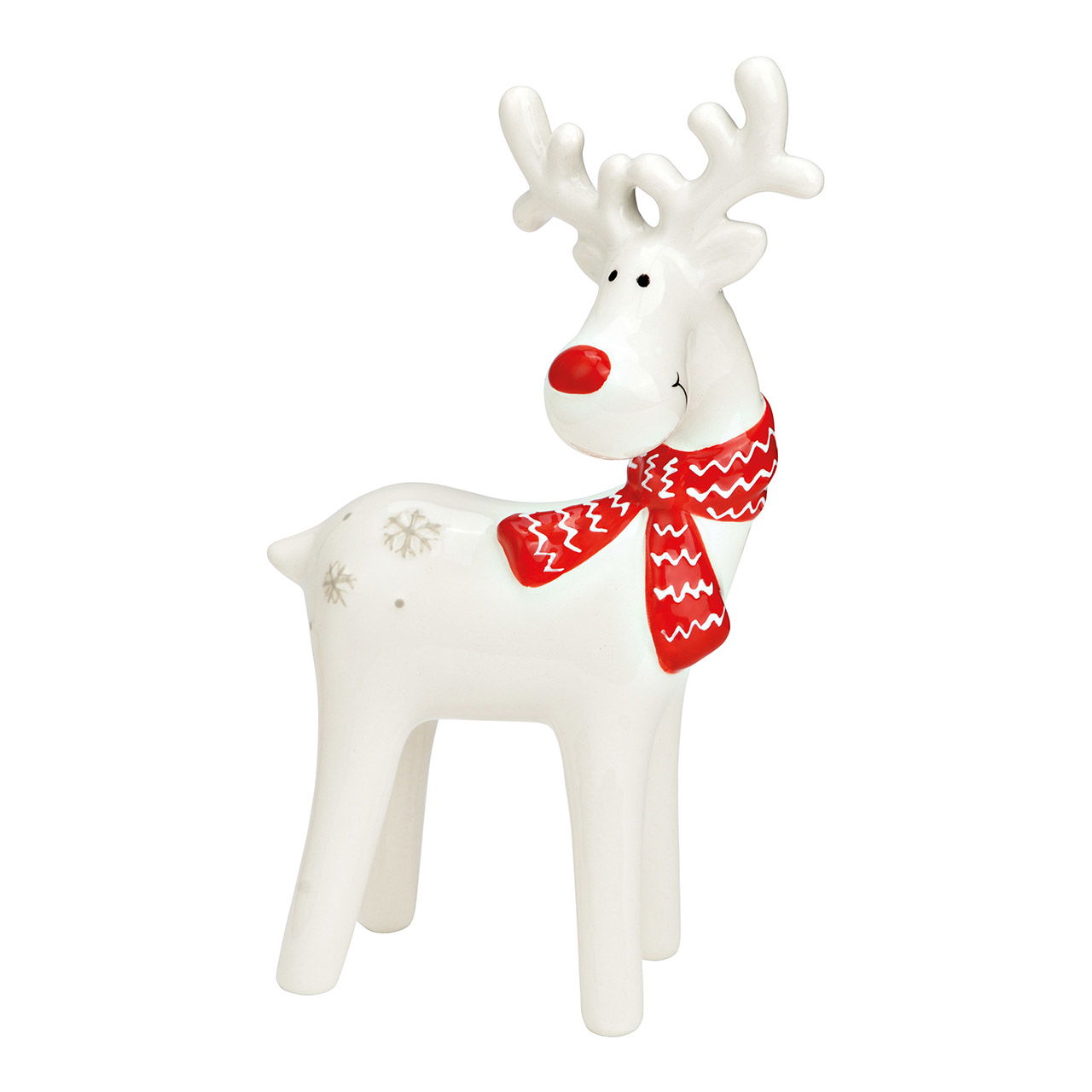 Reindeer with ceramic scarf red (W/H/D) 9x16x4cm