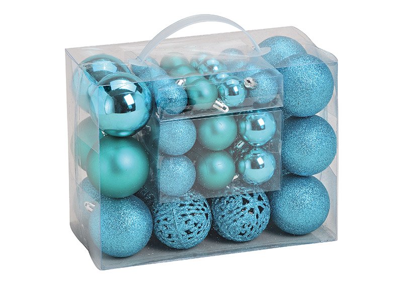 Xmas ball set of 50, plastic, turquiouse, 23x18x12cm, ø3/4/6cm