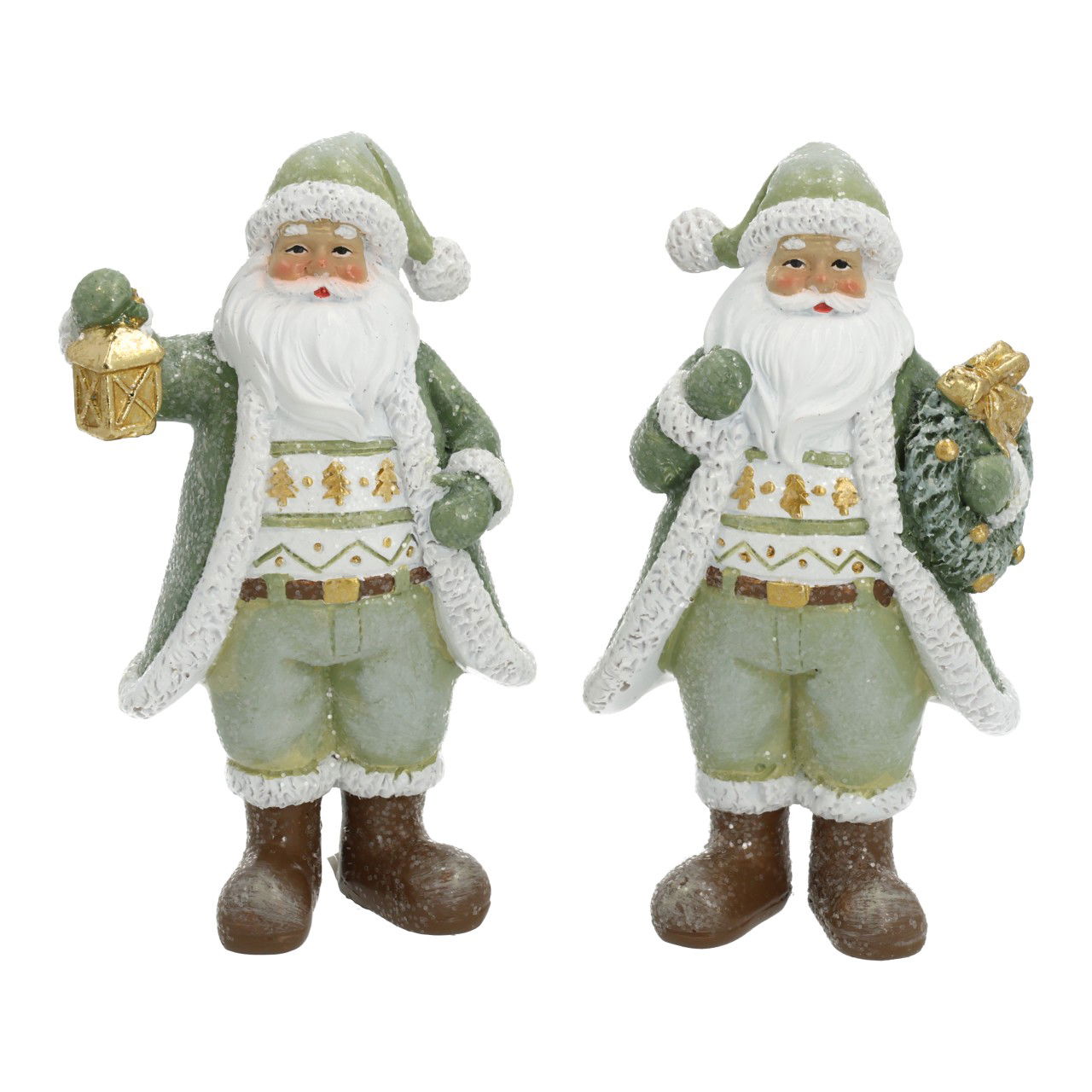 Babbo Natale con ghirlanda/lanterna in polietilene verde 2 assortiti (L/A/D) 6x11x4cm Figur, Person, Baby, Gesicht, Kopf