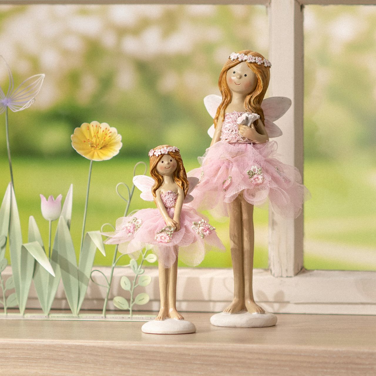 Display engel met bloemenjurk gemaakt van poly, (B/H/D) 10x24x9cm Puppe, Spielzeug, Figur, Gesicht, Person