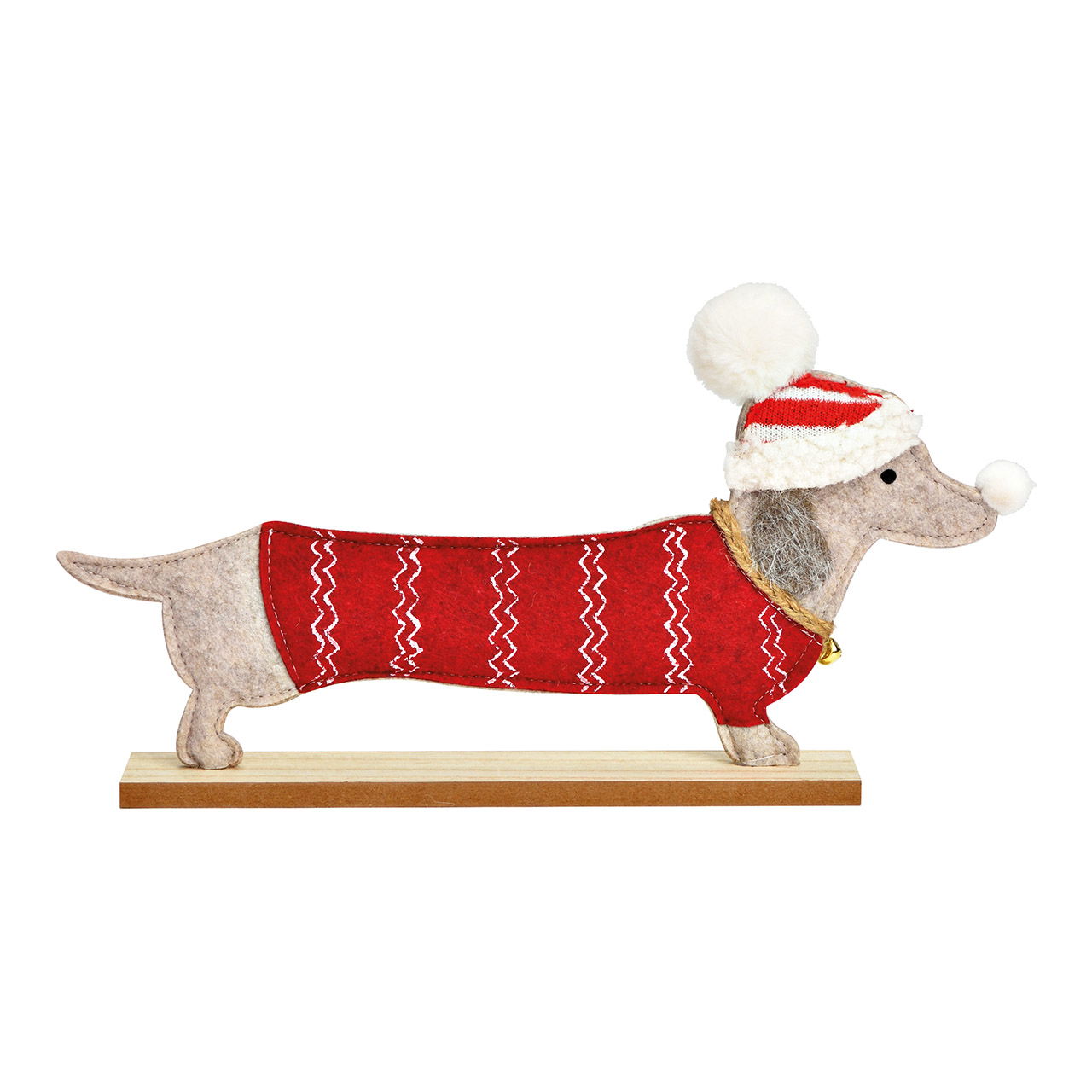 Perro salchicha de pie sobre base de madera de fieltro rojo (A/A/P) 33x18x4cm Perro salchicha de pie sobre base de madera de fieltro rojo (A/A/P) 33x18x4cm