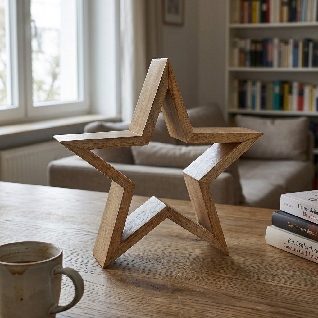 Aufsteller Stern aus Mangoholz natur (B/H/T) 34x33x9cm Holzstern, Stern aus Holz, Holzdeko, Dekostern, Deko-Star
