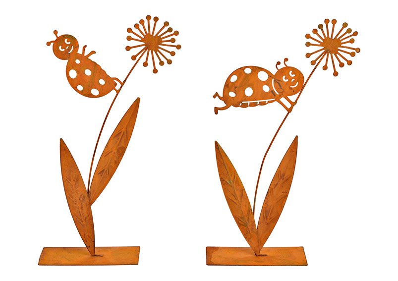 Aufsteller Pustblume mit Marienkäfer, rostig Finish, aus Metall Braun 2-fach, (B/H/T) 15x23x5cm