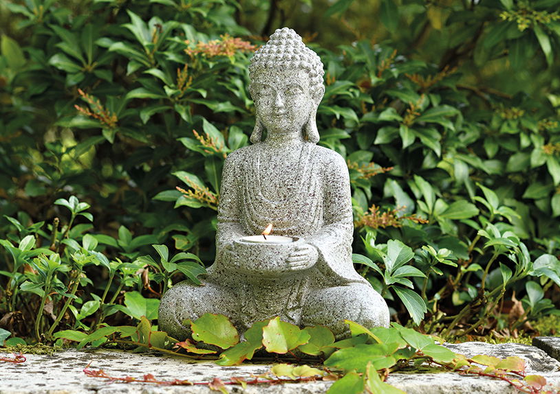 Buddha with tealight holder poly 18x11x27 cm