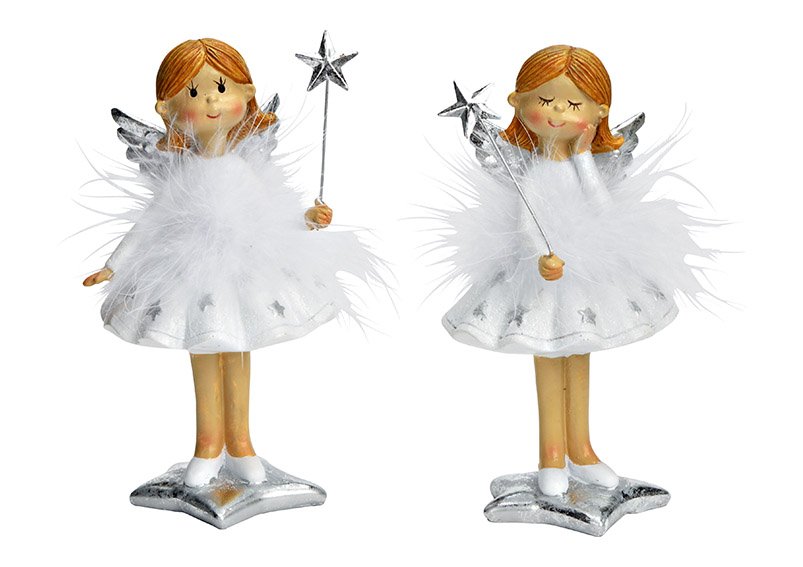 Angel made of poly, feather white 2-fold, (W/H/D) 8x15x6cm