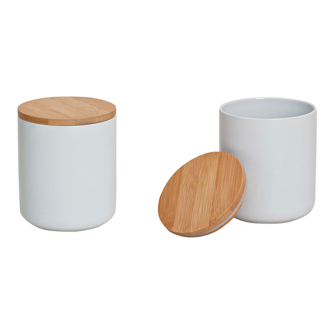 Ceramic jar with bamboo lid in white, W10 x H12 cm, 550ml Ceramic jar with bamboo lid in white, W10 x H12 cm, 550ml