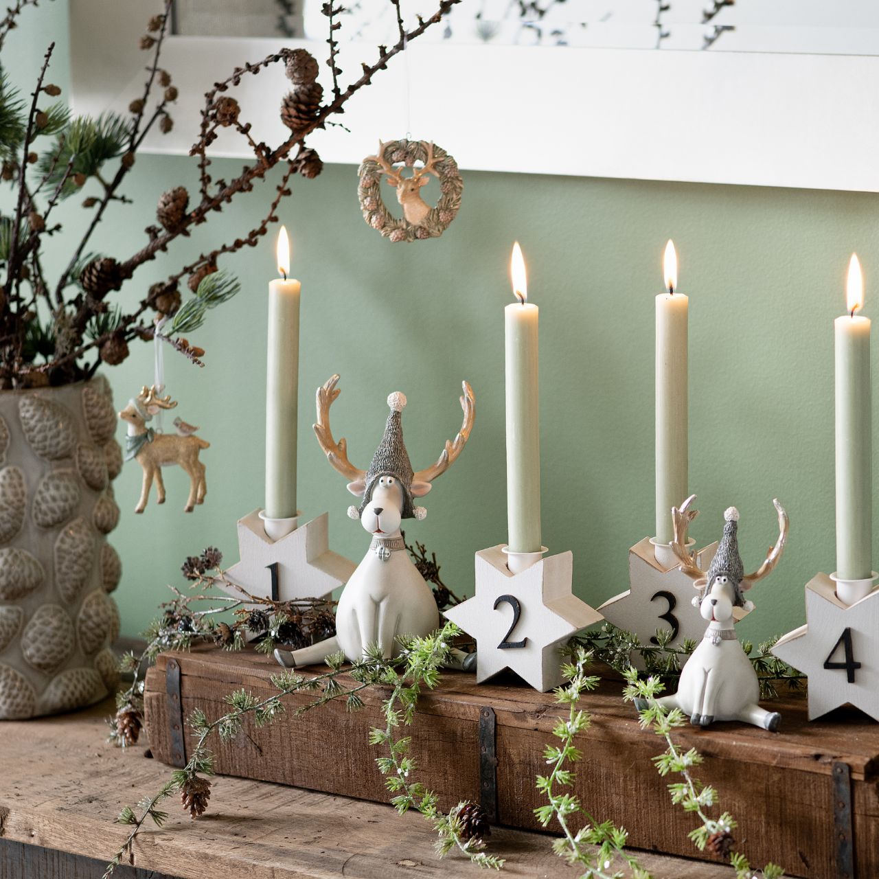 Figurine Elan en poly, gris (L/H/P) 10x14x6cm Figur, Geweih, Person