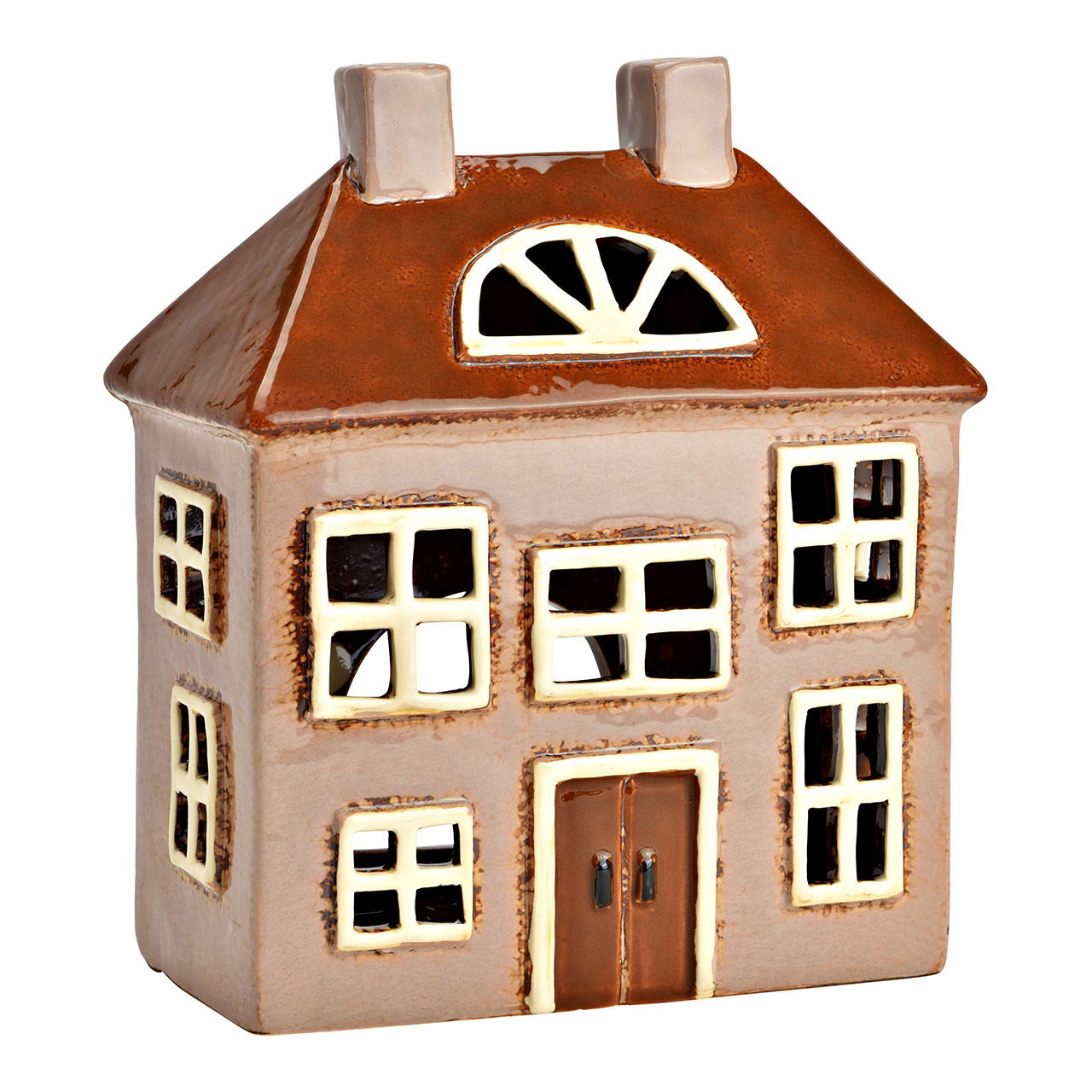 Porcelain wind light house, brown (W/H/D) 18x21x9cm