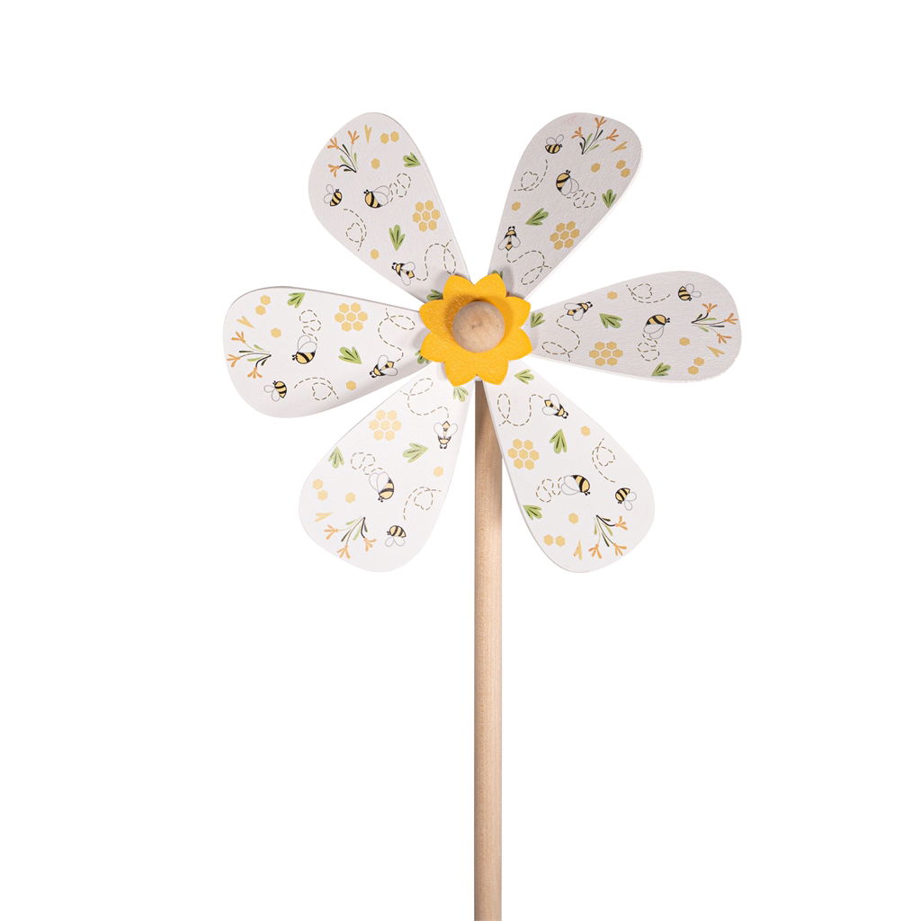 Wind wheel bee design, 24 pcs/spl., wood, 9x3.5x28cm, 1 pc, white - PROMOTION Kreuz, Symbol