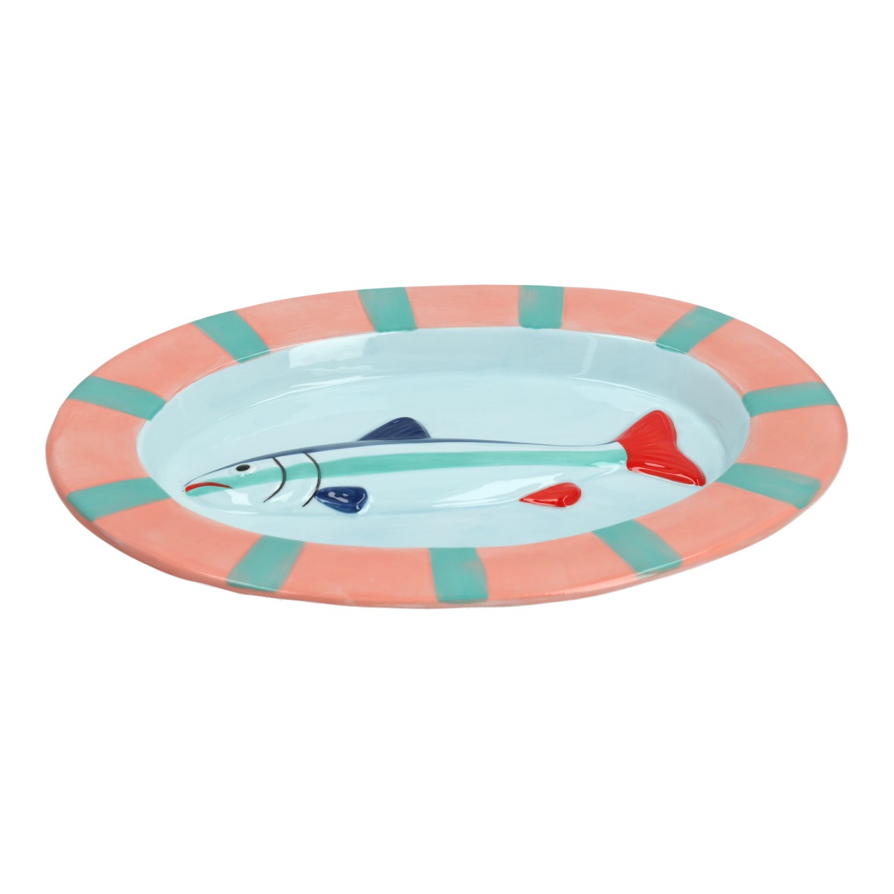 Deko Teller Fisch Dekor aus Keramik Bunt (B/H/T) 28x3x21cm fischplatte, teller, servierplatte, geblümter fisch, pastellfarben