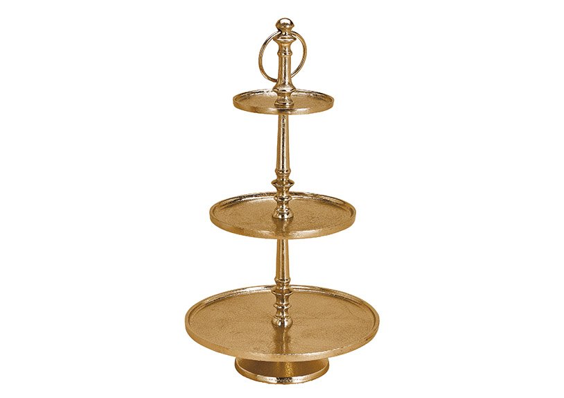 Etagere with 3 layers, metal, gold, 13/19/28x55cm