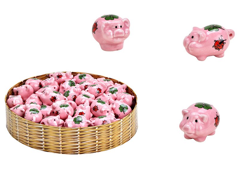 Mini cochon porte-bonheur en porcelaine 3 fois assorti. rose/rose (L/H/P) 5x3x3cm