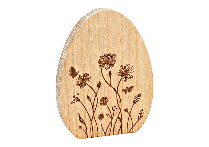 Oeuf de Pâques décor prairies fleuries en bois naturel (L/H/P) 14x18x2cm