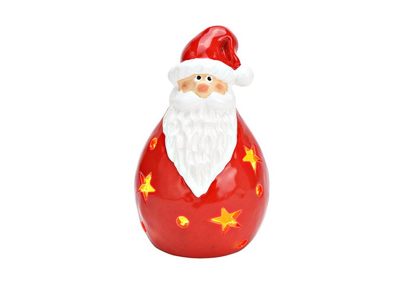Babbo Natale con LED in ceramica rossa, bianca (L/H/D) 10x17x10cm