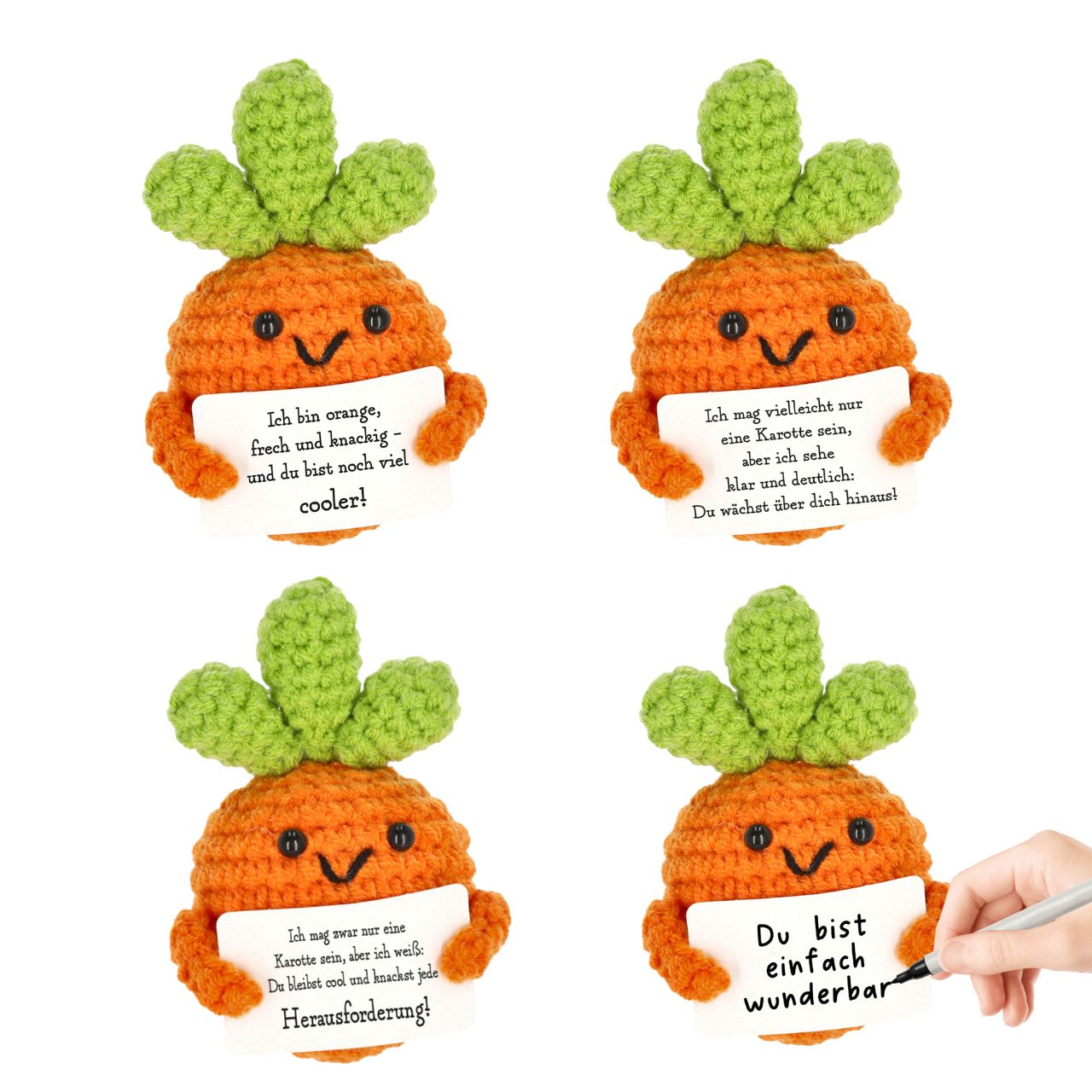 Positive Carrot, crochet carrot, 4/s, approx.10cmH 100% polyester Kuschelfigur, Karotte, Kaktus, Häkelkunst, SammelkartonSK
