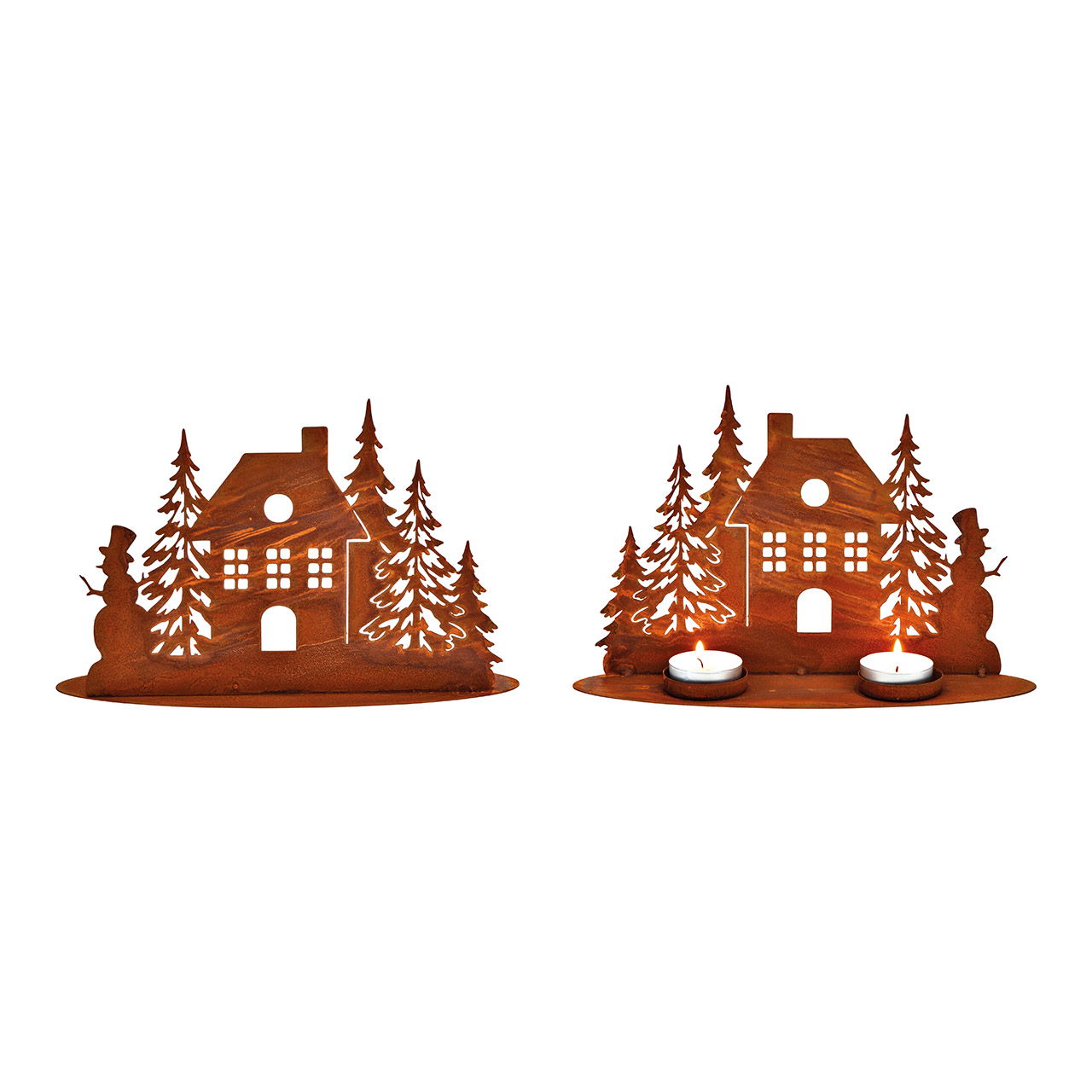 Portacandelitas casita, acabado oxidado, para 2 candelitas de metal Marrón (A/A/A) 25x16x8cm Essen, Süßigkeiten, Plätzchen, Lebkuchen, Kerze