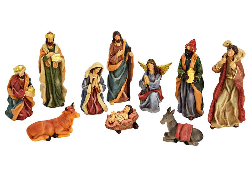 Nativity set of poly colorful set of 10, (H) 6-25cm