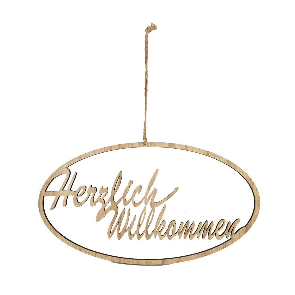 Colgador de bienvenida, redondo, madera, 40×0,7cm, 1 pieza, natural, @ Reifen