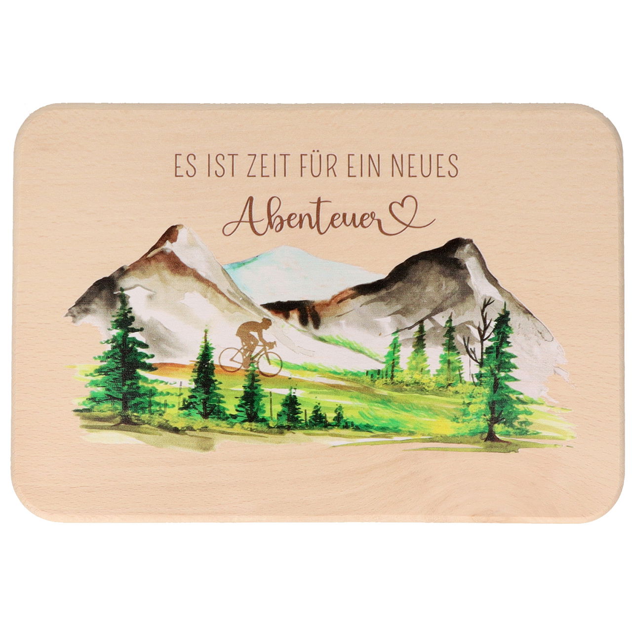 Tavola da colazione in legno colorato ``È tempo di avventure``, naturale (L/H/D) 22x1x14cm