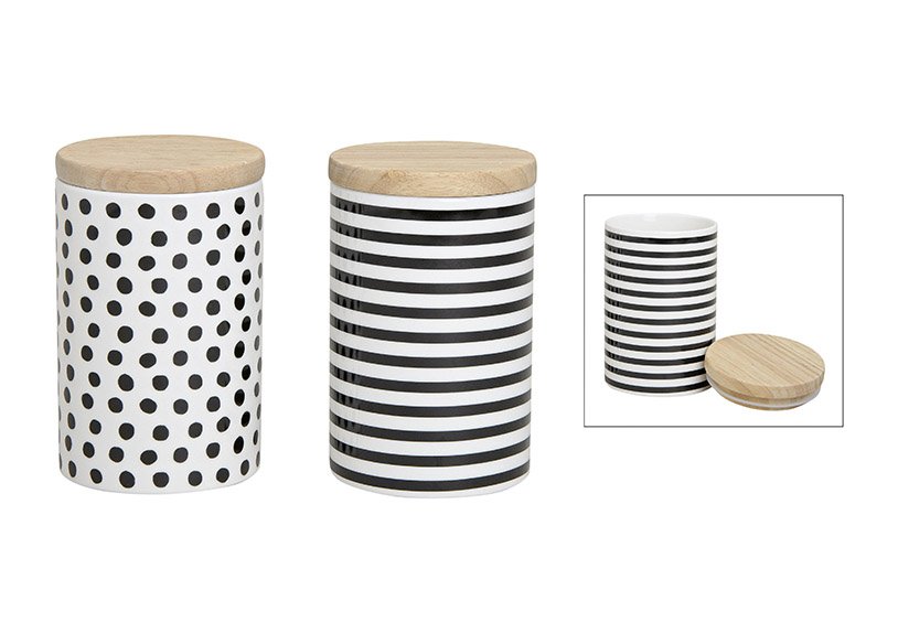 Boîte à provisions Points/Stripes en céramique, 2 fois assortie, L15 x P9 cm