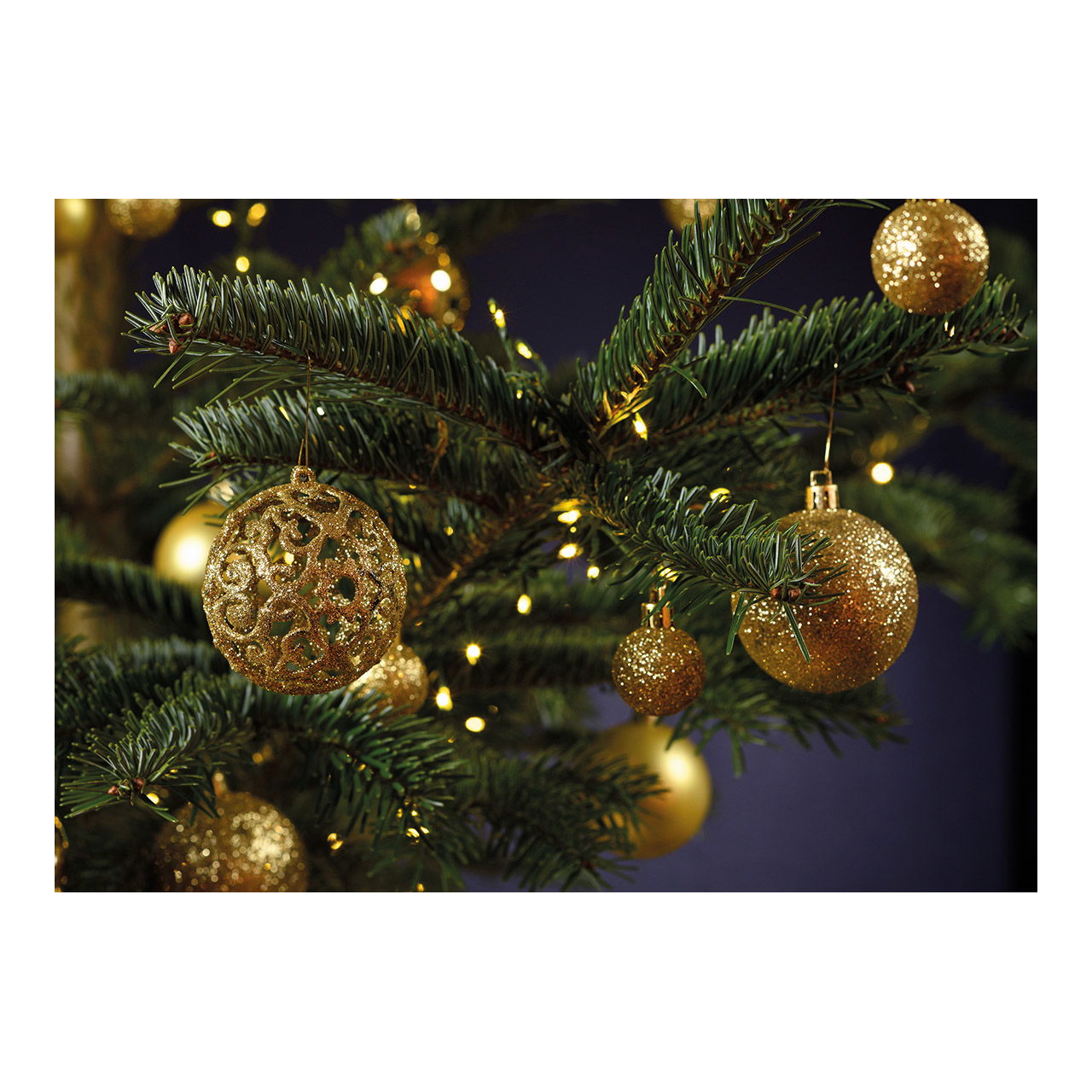 Adornos de Navidad de plástico, lote de 50, dorados Ø3/4/6cm (A/A/P) 23x18x12cm Pflanze, Baum, Weihnachtsdekorationen, Festival, Weihnachtsbaum